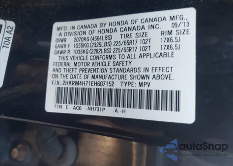 2014 Honda Cr-V Ex-L z USA, uszkodzony, nr VIN 2HKRM4H71EH607152